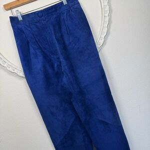 Vtg Neiman Marcus Womens High Rise Blue Pig Suede Leather Lined Pants Size 8